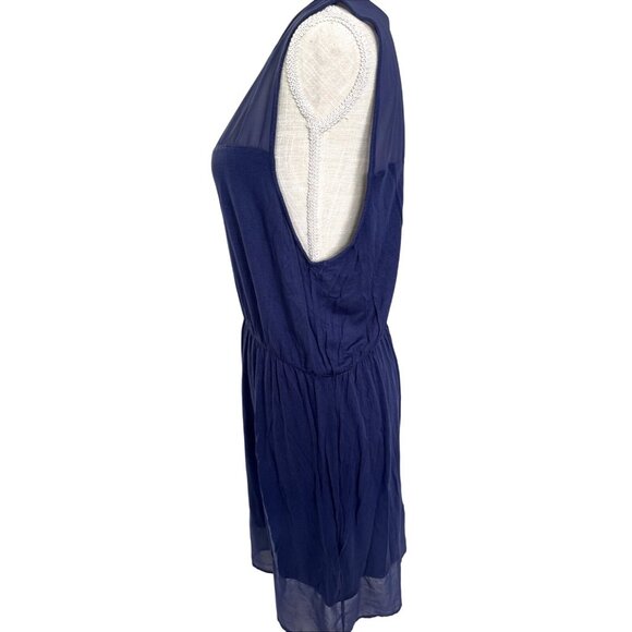 H&M Basic Womens Sleeveless Sheer Panel Blue Dress Size L - Picture 3 of 8